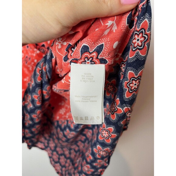Boden Blouse Womens 14 Red Navy Floral Boho Peasant V Neck Long Sleeve Tunic - Picture 5 of 8